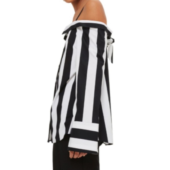 TOPSHOP Black & White Stripe Off-Shoulder Blouse - Picture 3 of 4